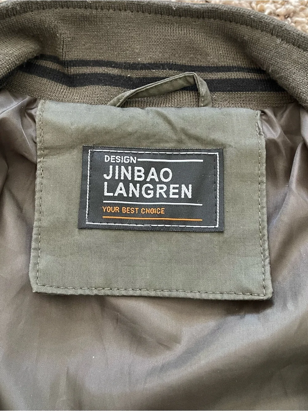 Design Jinbao Langren Men's Lined Olive Green Bomber Jacket Men's Size L Utility